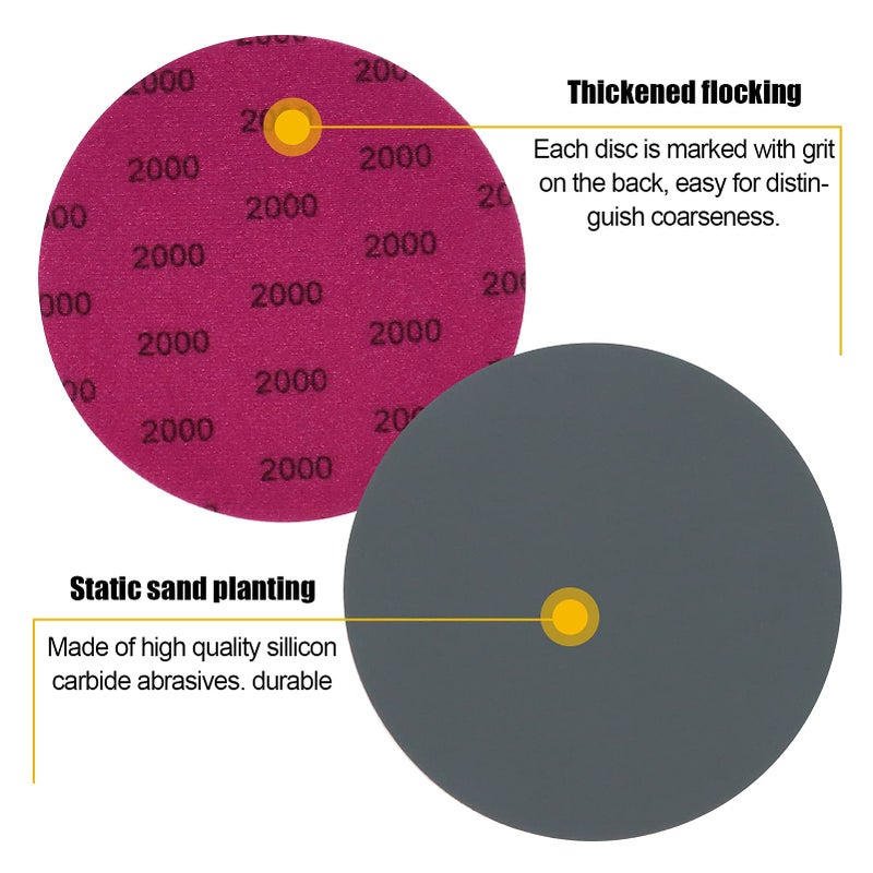 Vibra-TITE 70 Pieces Wet Dry Sanding Discs, VIBRATITE 5 Inch No Hole Hook and Loop Sandpaper 2000 Grit Round Sand Paper Pad for Grinding Polishing Finishing Sander - Image 3